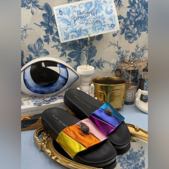 🆕 KURT GEIGER LONDON 🧿 NWOT Meena Eagle Metallic Pool Slide - Size 36 US 6 - Picture 7 of 15